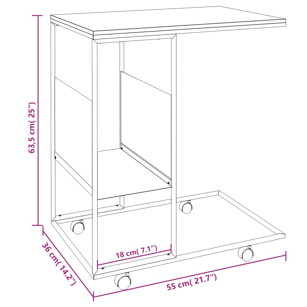Berkfield Side Table with Wheels White 55x36x63.5 cm Engineered Wood