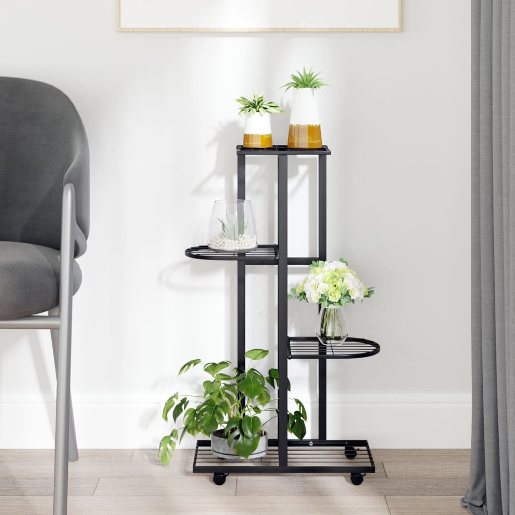 Berkfield 4-Floor Flower Stand with Wheels 44x23x80 cm Black Iron