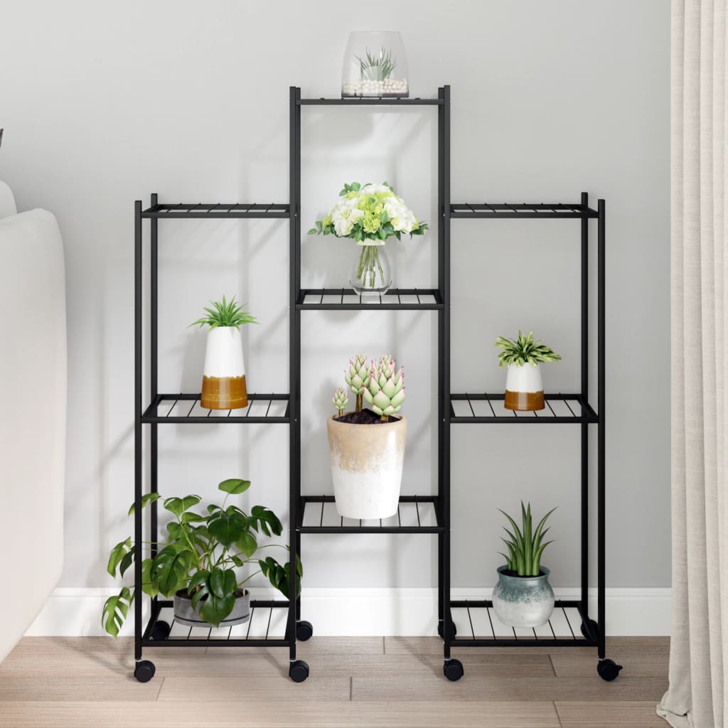Berkfield Flower Stand with Wheels 83x25x103.5 cm Black Iron