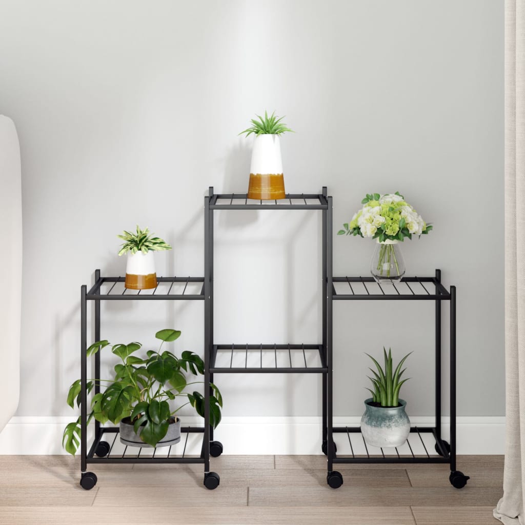 Berkfield Flower Stand with Wheels 83x25x63.5 cm Black Iron