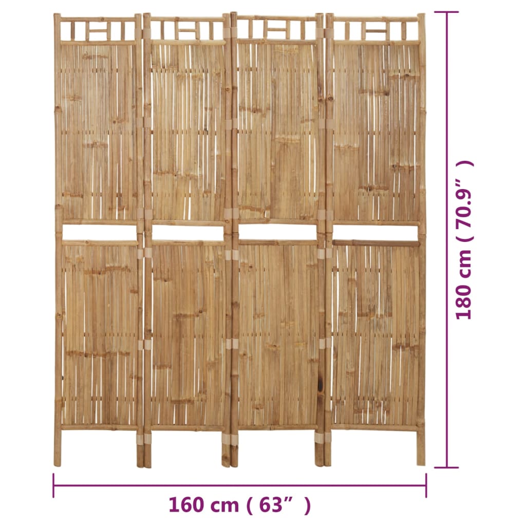 Berkfield 4-Panel Room Divider Bamboo 160x180 cm
