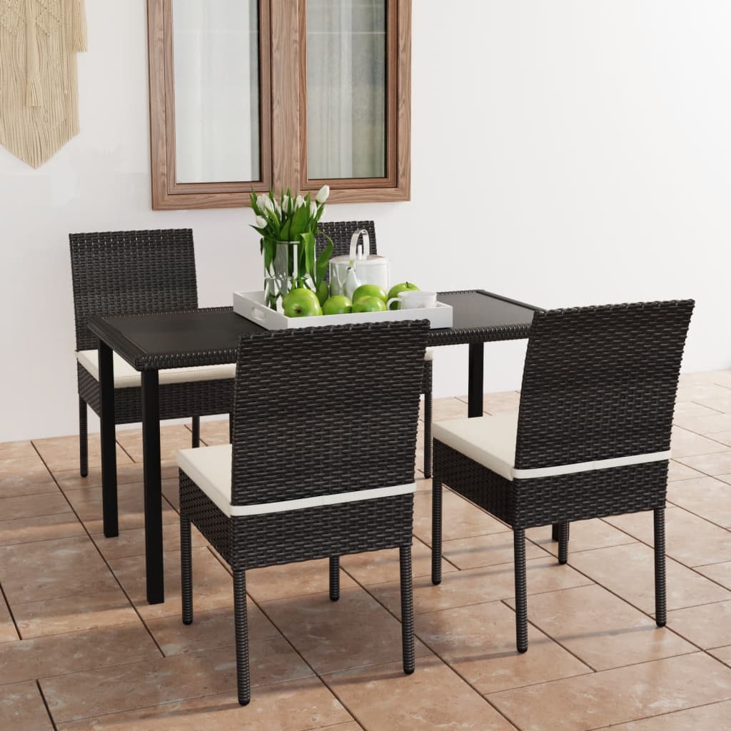 Berkfield 5 Piece Outdoor Dining Set with Cushions Poly Rattan Black
