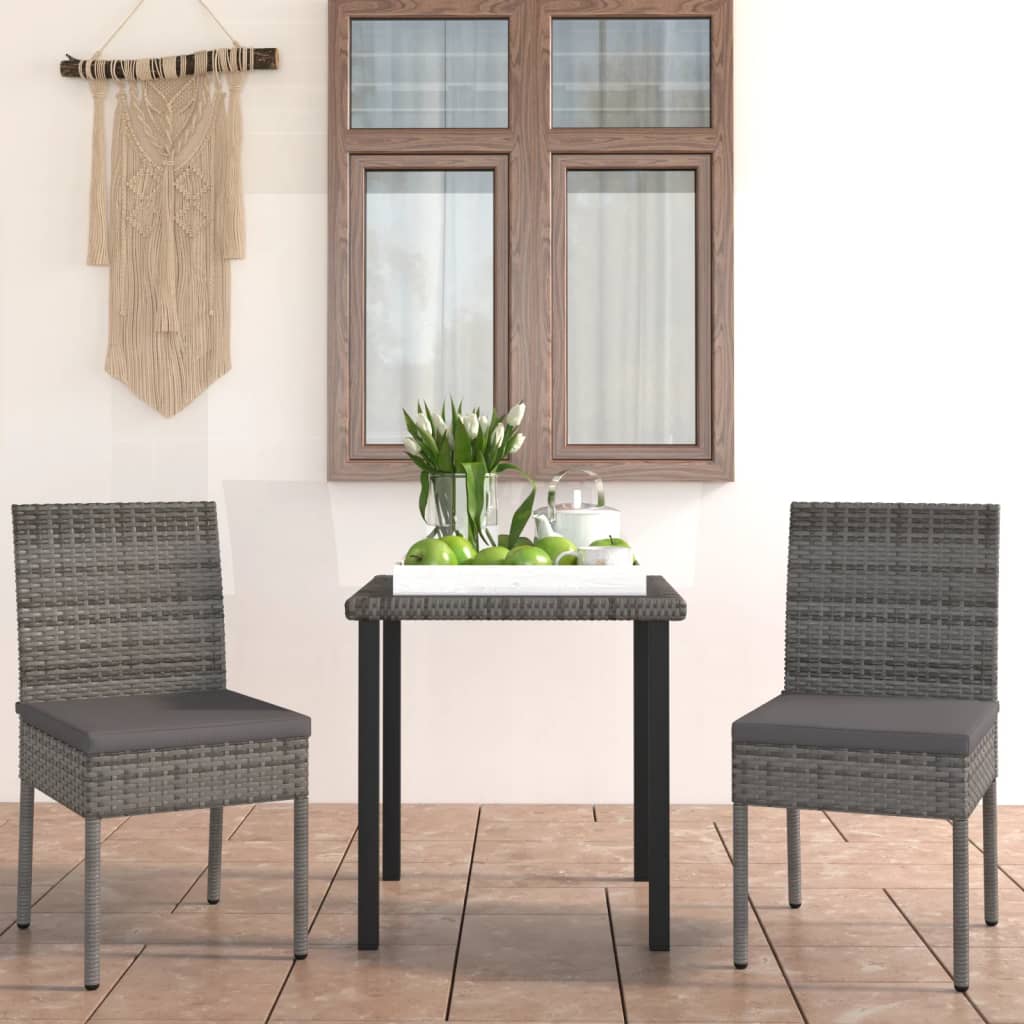 Berkfield 3 Piece Outdoor Dining Set with Cushions Poly Rattan Grey