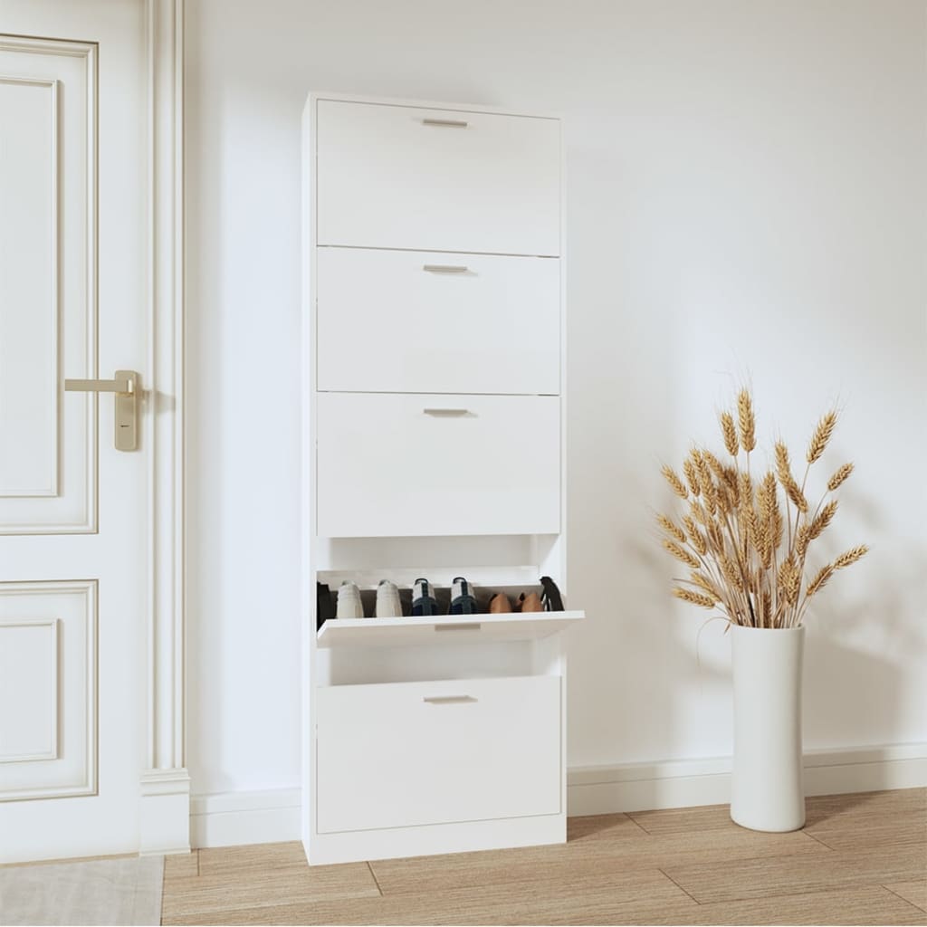 Berkfield Shoe Cabinet High Gloss White 59x17x169 cm Engineered Wood