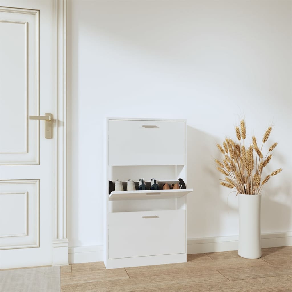 Berkfield Shoe Cabinet High Gloss White 59x17x108 cm Engineered Wood