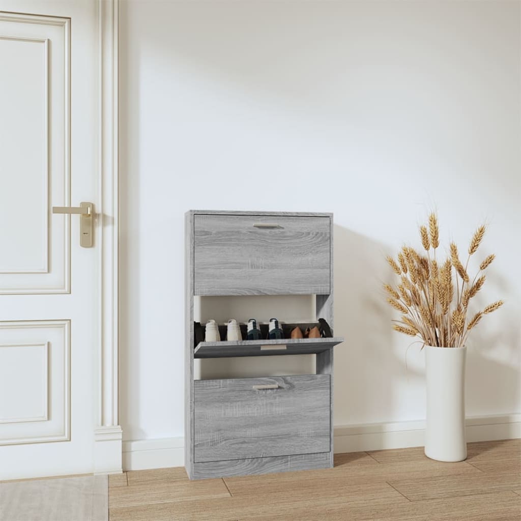 Berkfield Shoe Cabinet Grey Sonoma 59x17x108 cm Engineered Wood