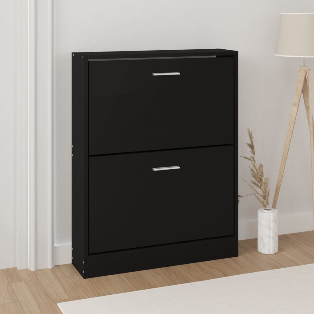 Berkfield Shoe Cabinet Black 59x17x81 cm Engineered Wood