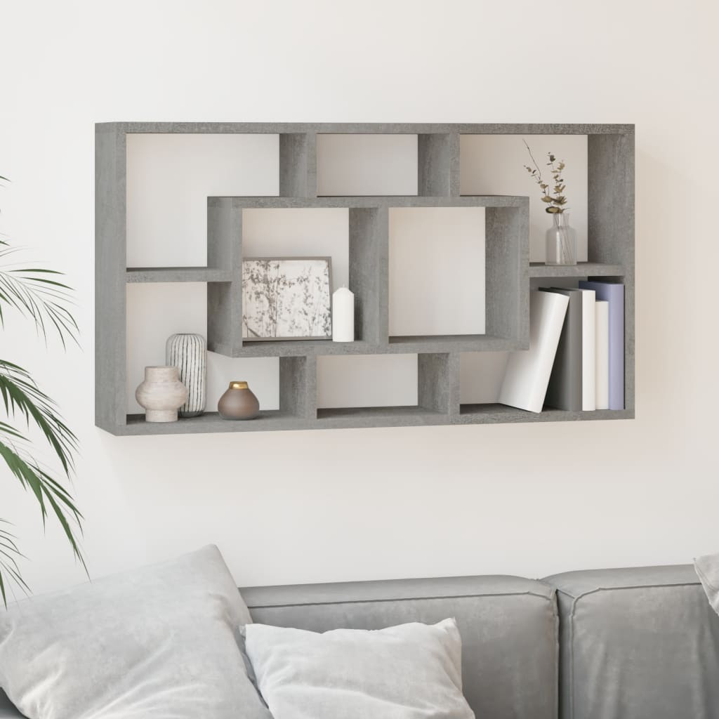 Berkfield Wall Display Shelf 8 Compartments Concrete Grey