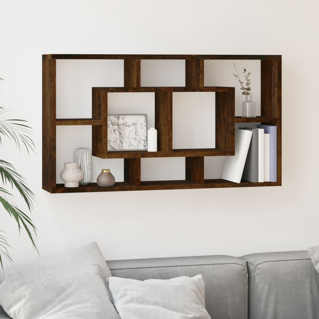 Berkfield Wall Display Shelf 8 Compartments Smoked Oak