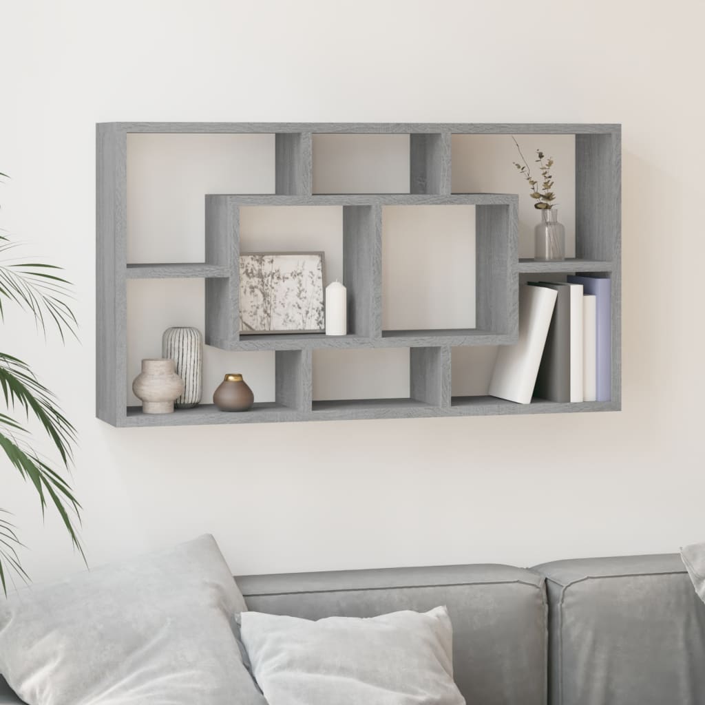 Berkfield Wall Display Shelf 8 Compartments Grey Sonoma