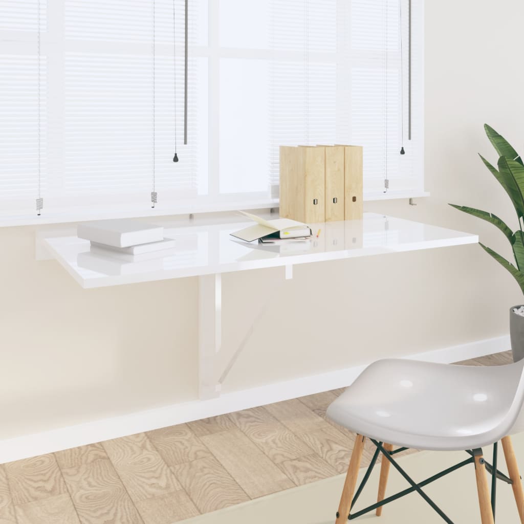 Berkfield Folding Wall Table High Gloss White 100x60x56 cm Engineered Wood