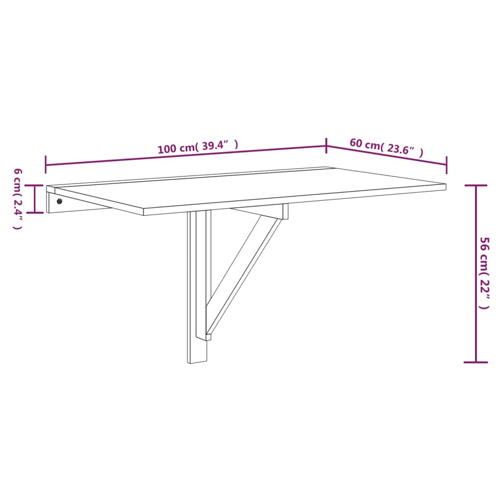 Berkfield Folding Wall Table Brown Oak 100x60x56 cm Engineered Wood