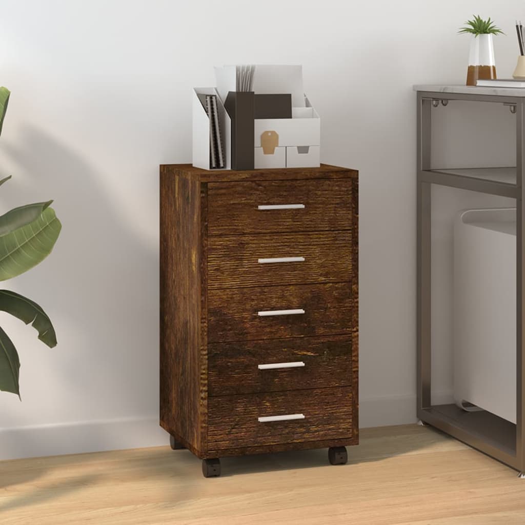 Berkfield Drawer Cabinet with Castors Smoked Oak Engineered Wood