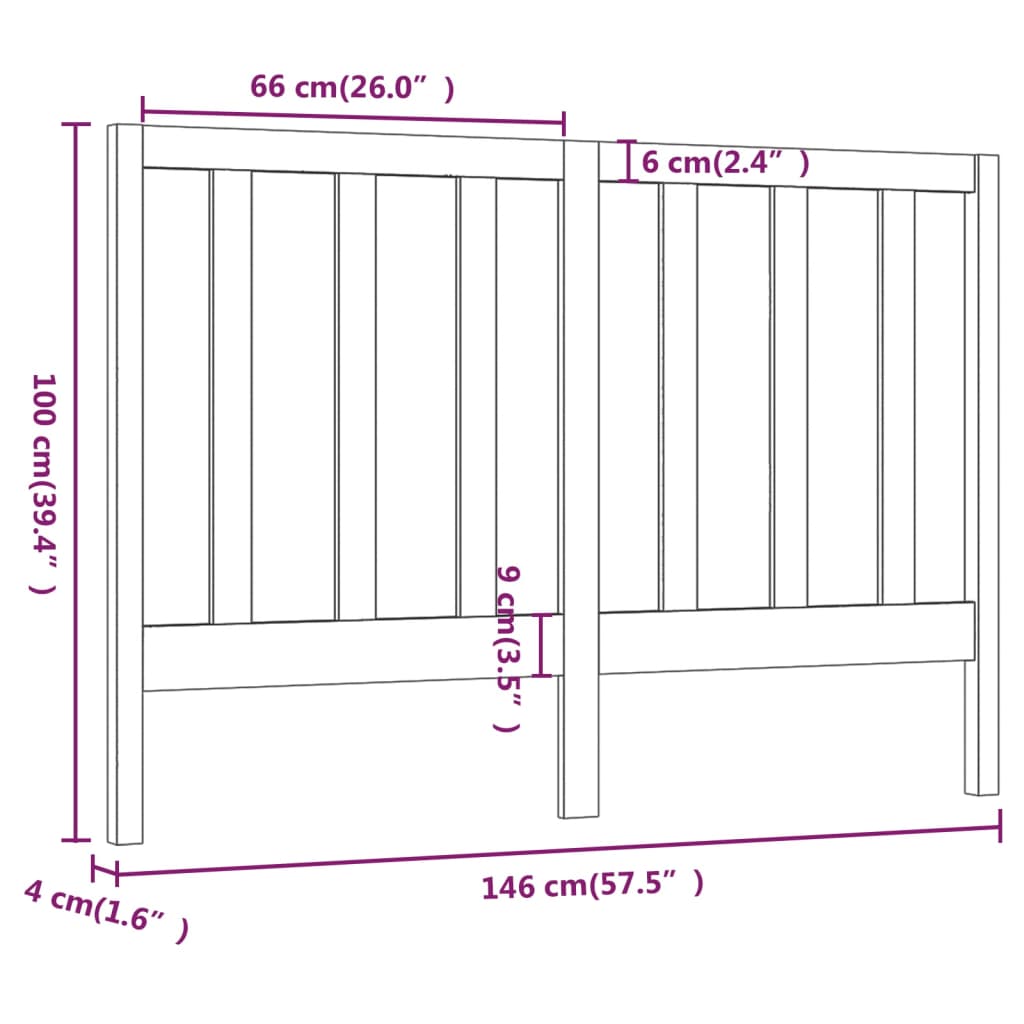 Berkfield Bed Headboard Black 146x4x100 cm Solid Wood Pine