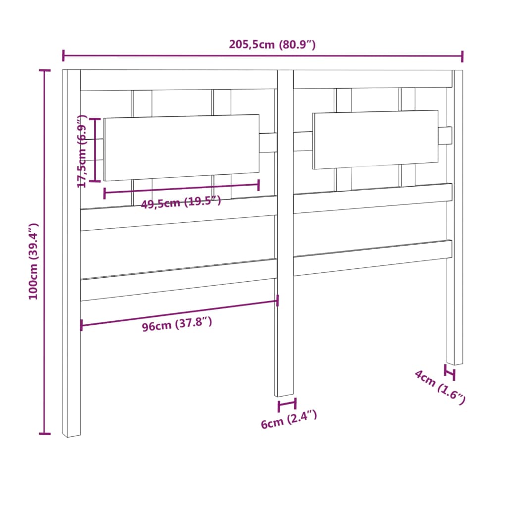 Berkfield Bed Headboard White 205.5x4x100 cm Solid Wood Pine
