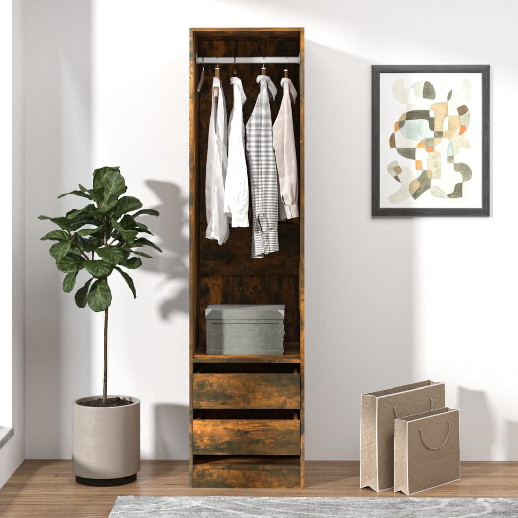 Berkfield Wardrobe with Drawers Smoked Oak 50x50x200 cm Engineered Wood