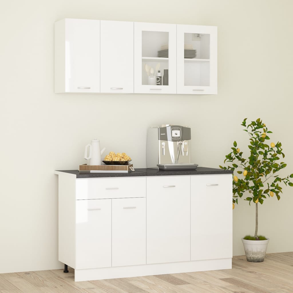 Berkfield 4 Piece Kitchen Cabinet Set with Worktop High Gloss White