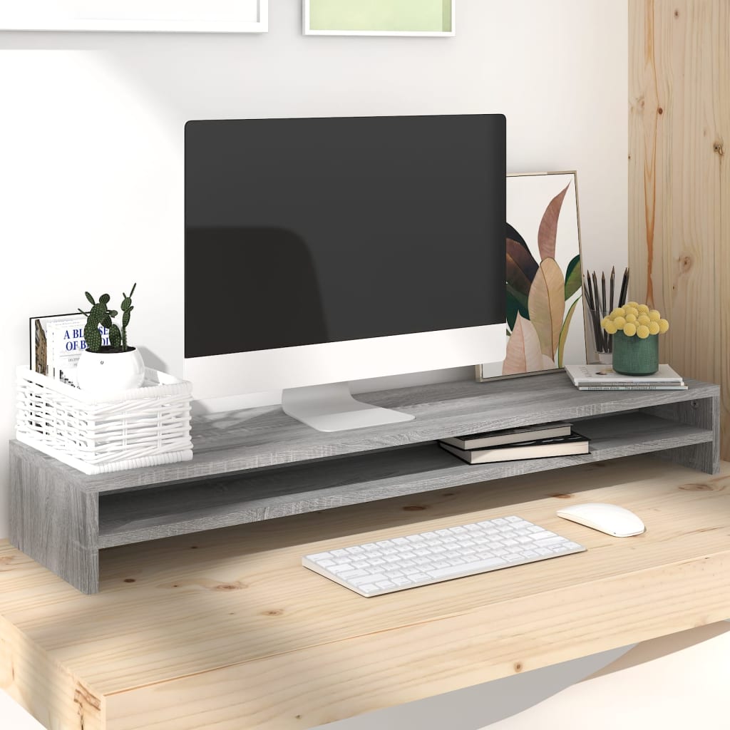 Berkfield Monitor Stand Grey Sonoma 100x24x13 cm Engineered Wood