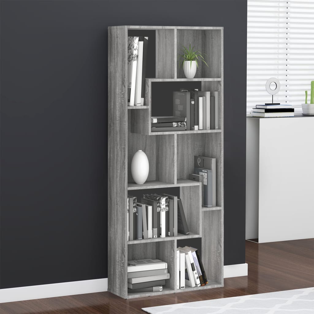 Berkfield Book Cabinet Grey Sonoma 67x24x161 cm Engineered Wood