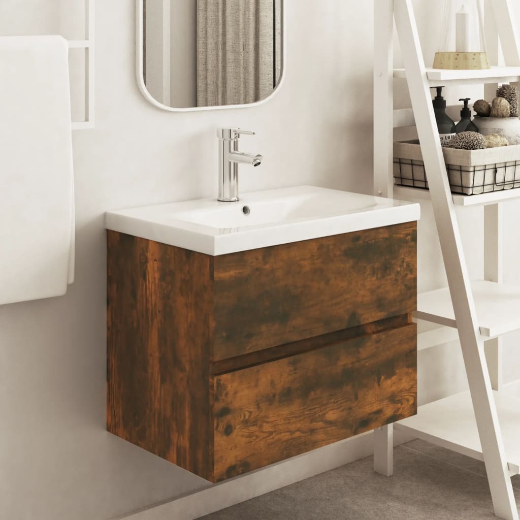 Berkfield Sink Cabinet Smoked Oak 60x38.5x45 cm Engineered Wood
