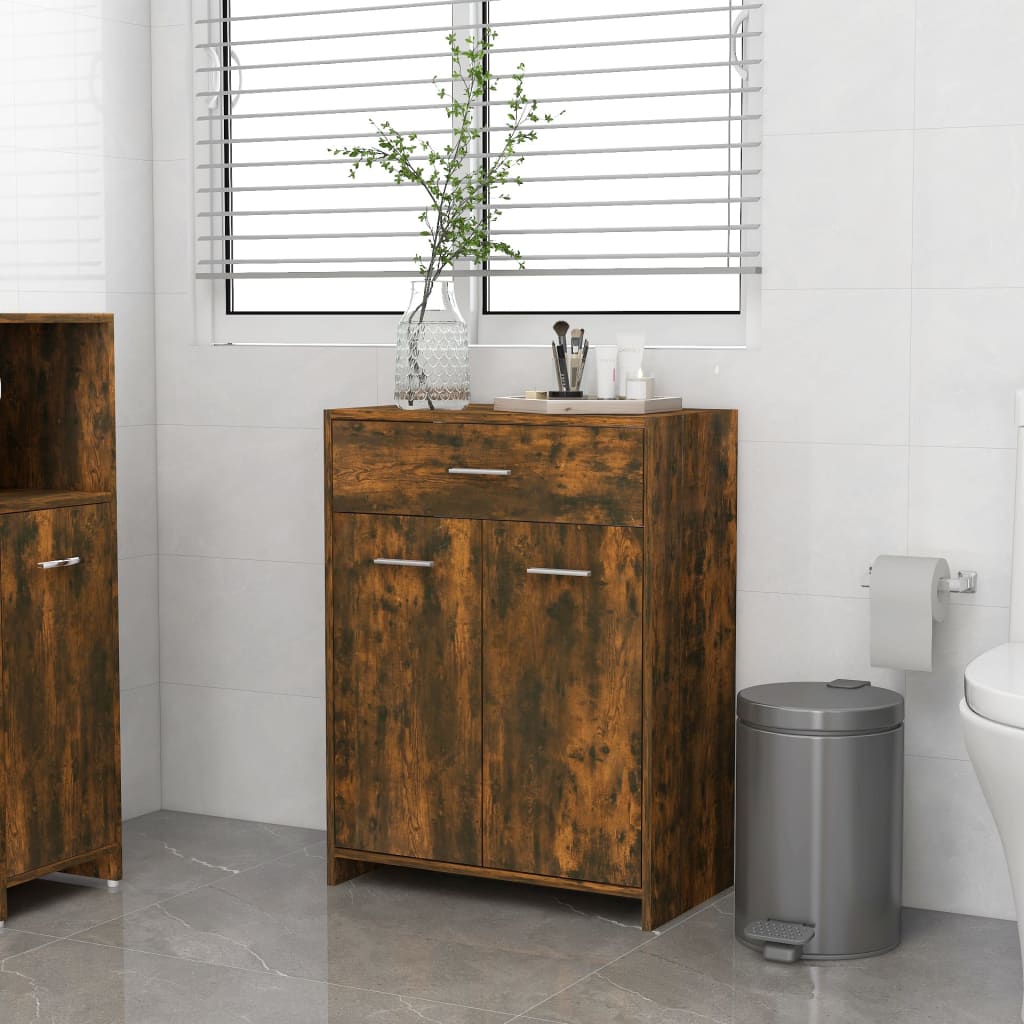 Berkfield Bathroom Cabinet Smoked Oak 60x33x80 cm Engineered Wood