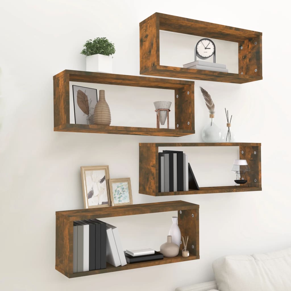 Berkfield Wall Cube Shelves 4 pcs Smoked Oak 60x15x23 cm Engineered Wood