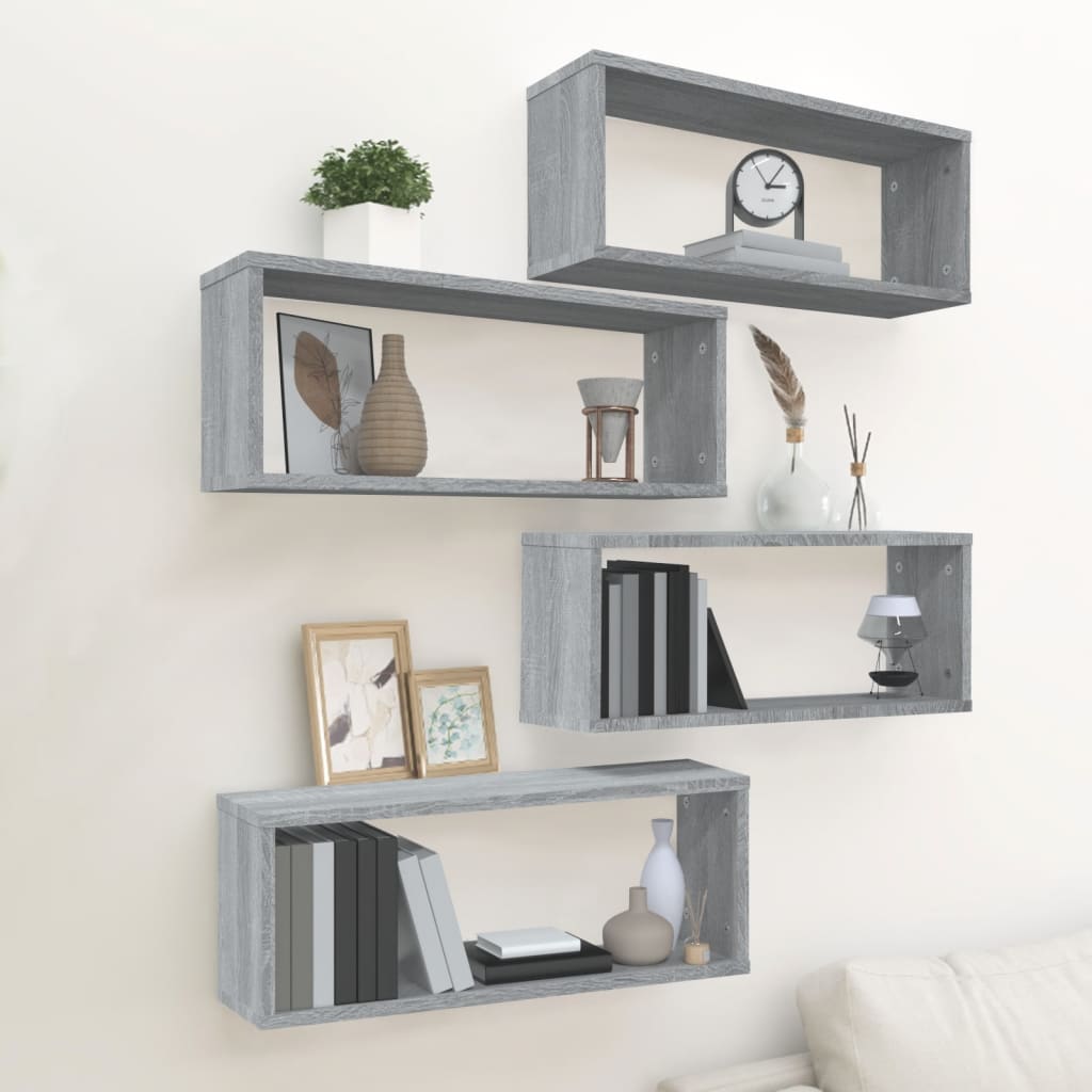 Berkfield Wall Cube Shelves 4 pcs Grey Sonoma 60x15x23 cm Engineered Wood