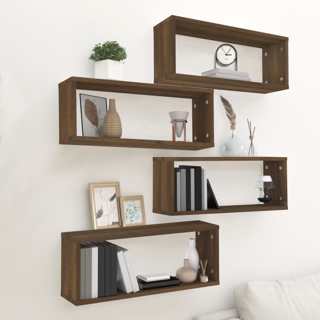 Berkfield Wall Cube Shelves 4 pcs Brown Oak 60x15x23 cm Engineered Wood