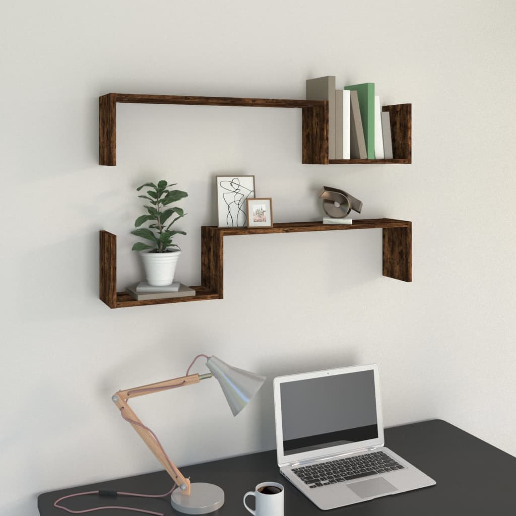 Berkfield Wall Shelves 2 pcs Smoked Oak 100x15x20 cm Engineered Wood