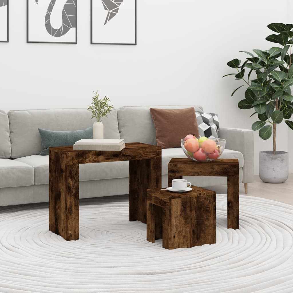 Berkfield Nesting Coffee Tables 3 pcs Smoked Oak Engineered Wood
