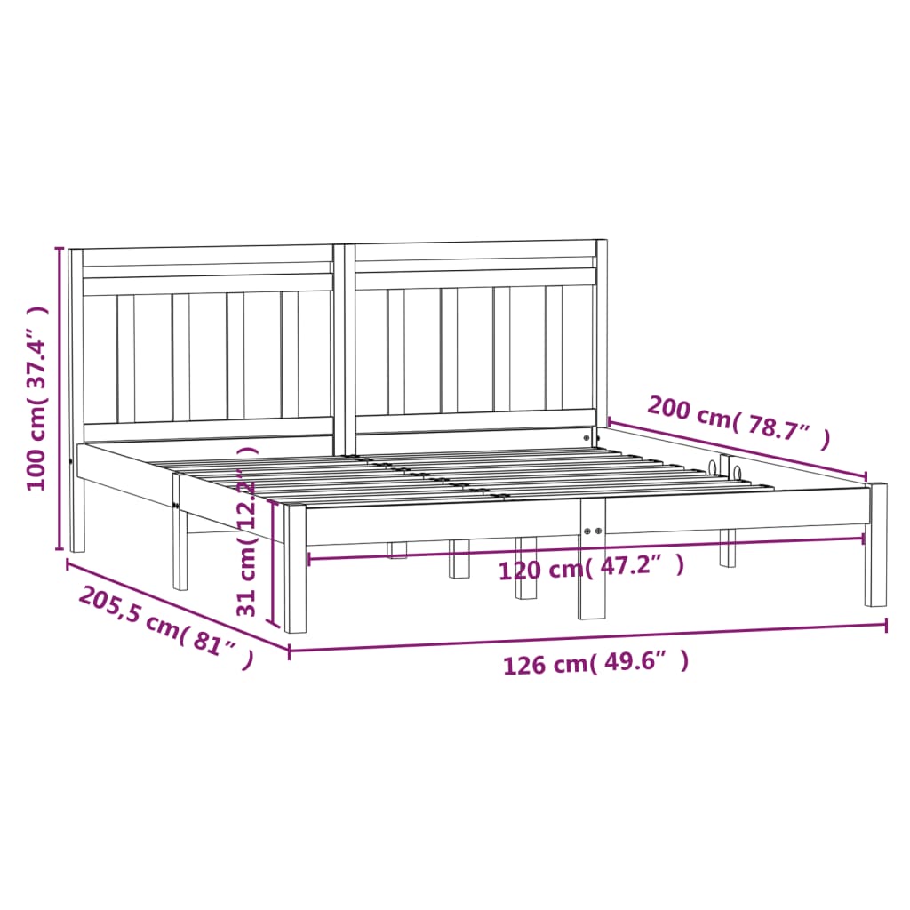 Berkfield Bed Frame Black Solid Wood Pine 120x200 cm