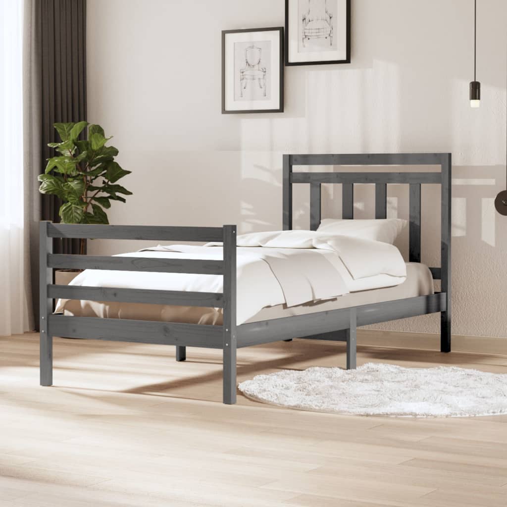 Berkfield Bed Frame Grey Solid Wood 100x200 cm