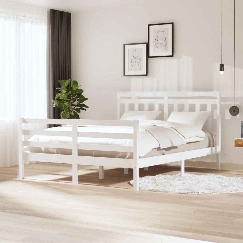 Berkfield Bed Frame White 150x200 cm King Size Solid Wood
