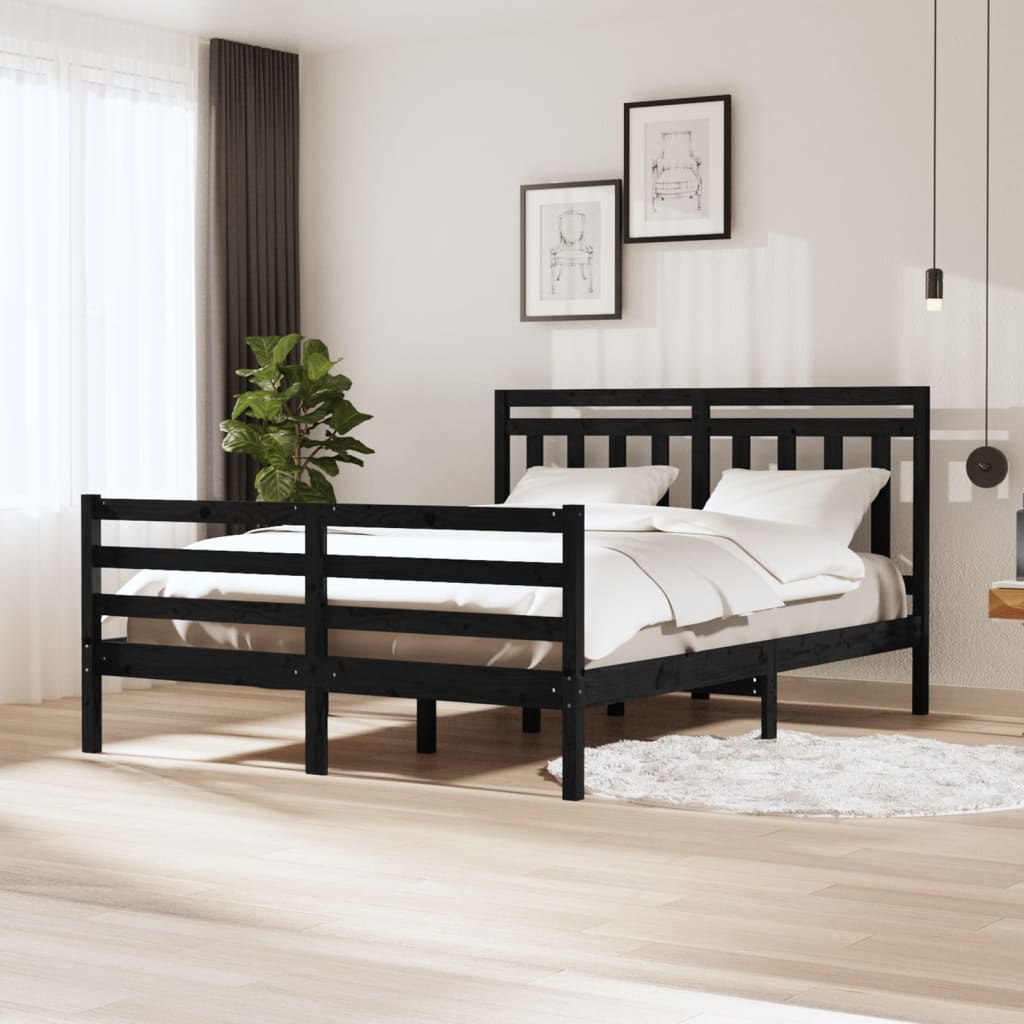 Berkfield Bed Frame Black Solid Wood 160x200 cm