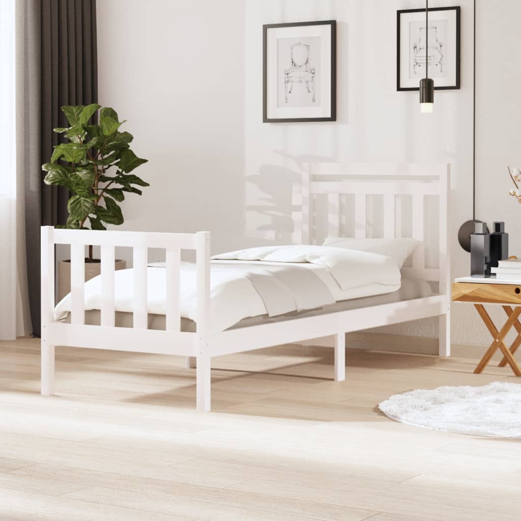 Berkfield Bed Frame White 75x190 cm Small Single Solid Wood