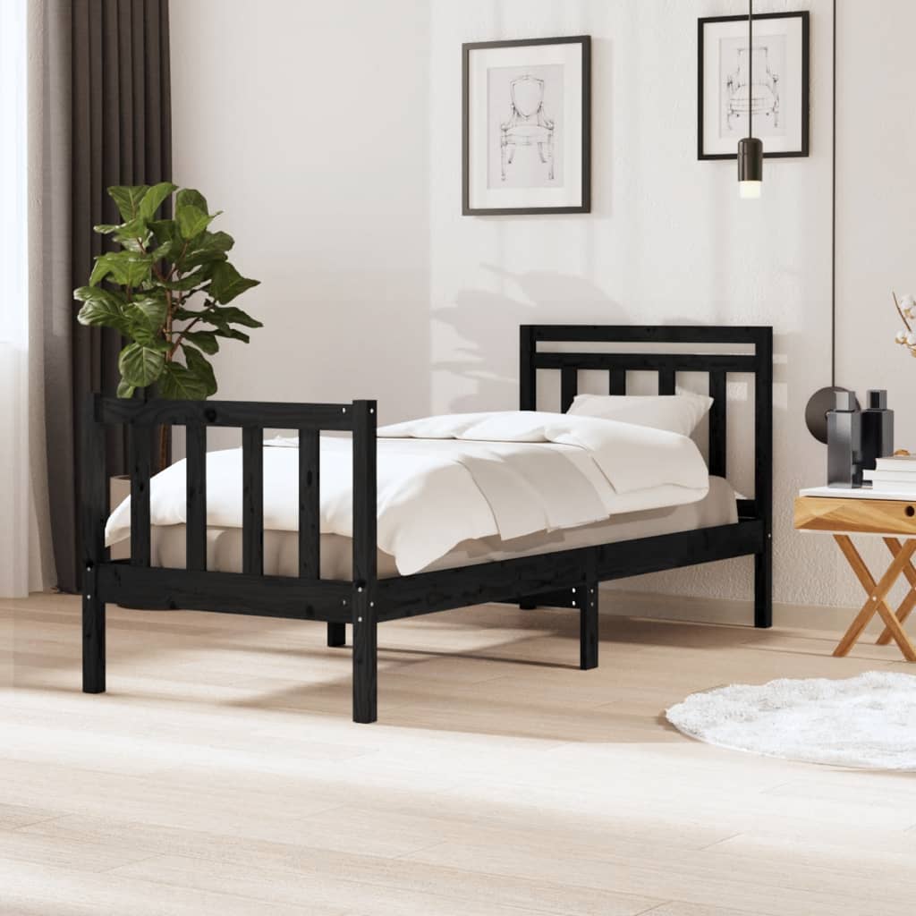 Berkfield Bed Frame Black 75x190 cm Small Single Solid Wood
