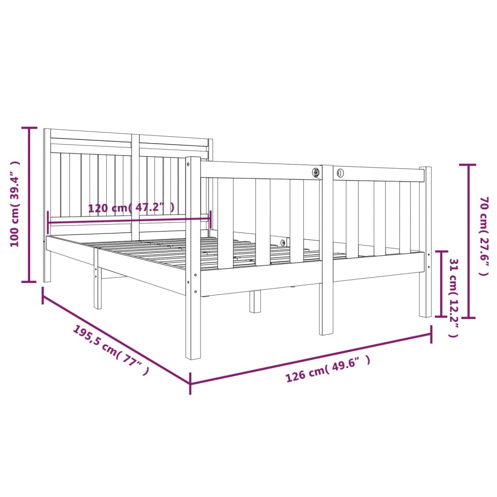 Berkfield Bed Frame Black 120x190 cm Small Double Solid Wood