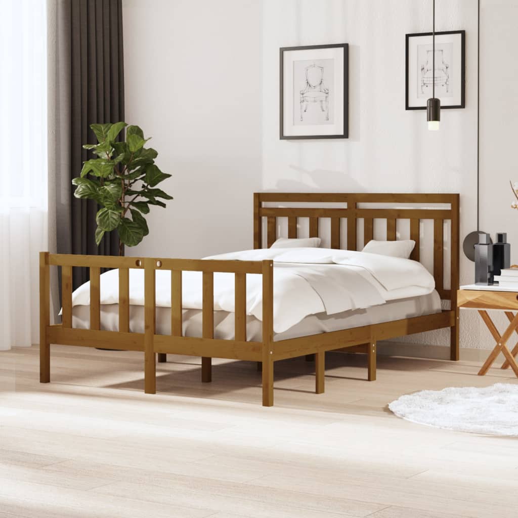 Berkfield Bed Frame Honey Brown 135x190 cm Double Solid Wood