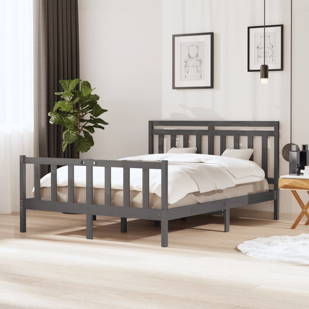 Berkfield Bed Frame Grey 150x200 cm King Size Solid Wood