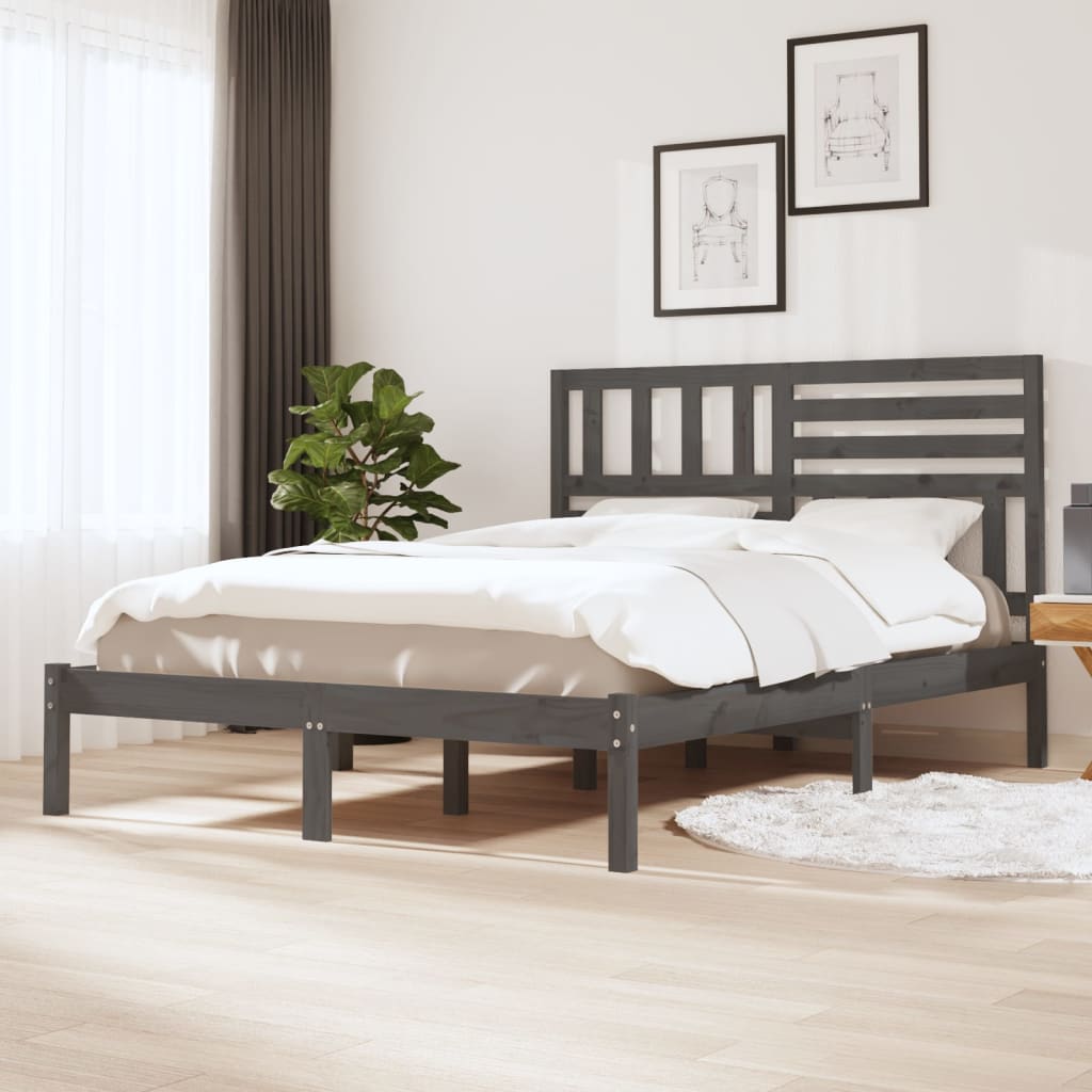 Berkfield Bed Frame Grey 135x190 cm Double Solid Wood Pine