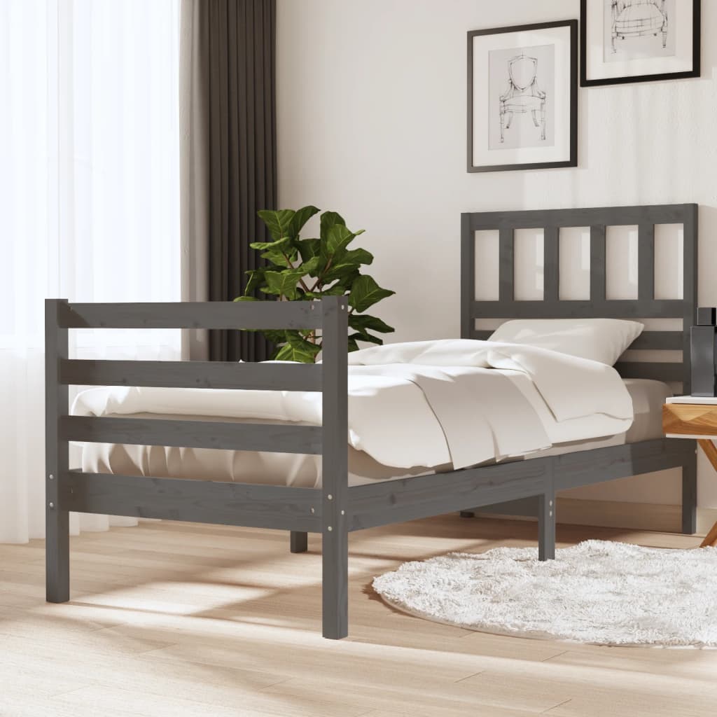 Berkfield Bed Frame Grey 75x190 cm Small Single Solid Wood