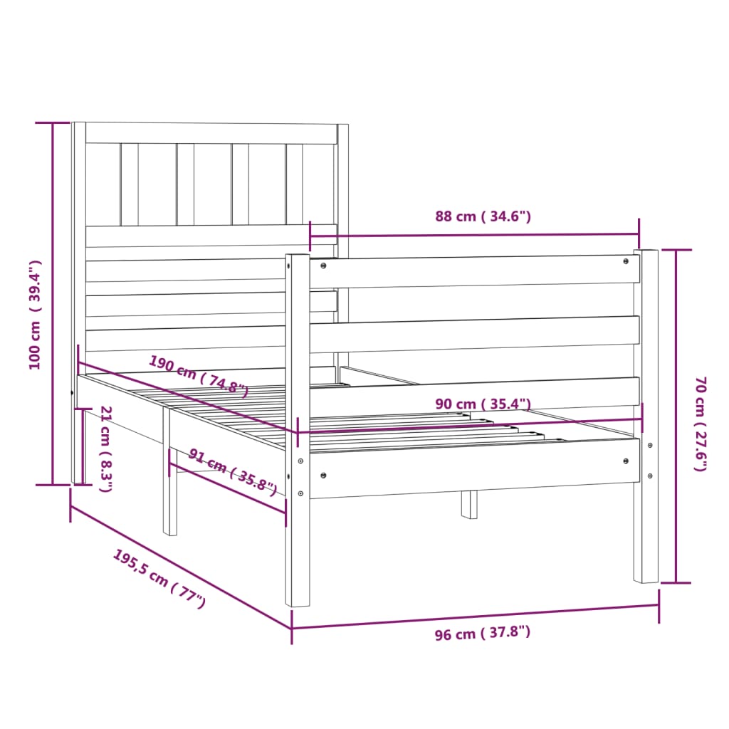 Berkfield Bed Frame White 90x190 cm Single Solid Wood