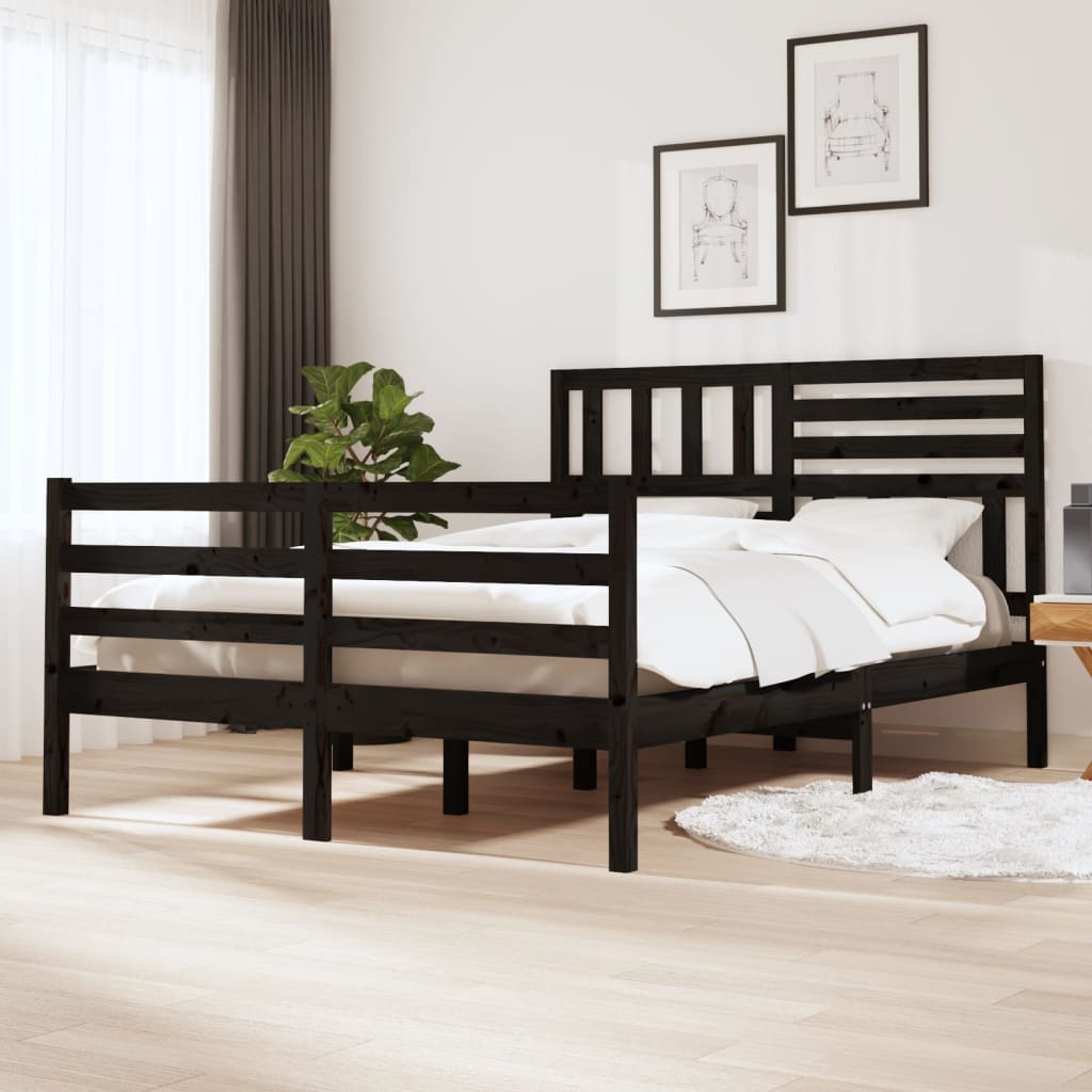 Berkfield Bed Frame Black 150x200 cm King Size Solid Wood