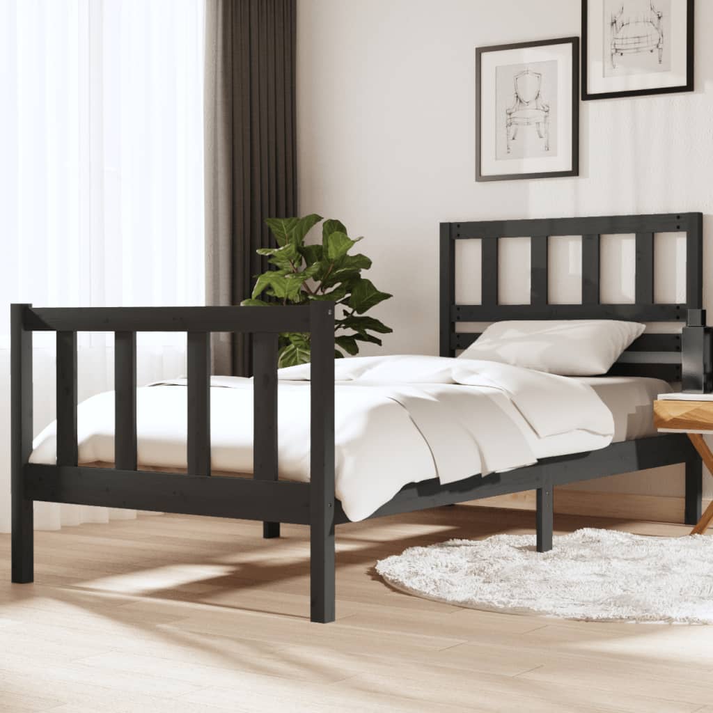 Berkfield Bed Frame Grey 90x190 cm Single Solid Wood