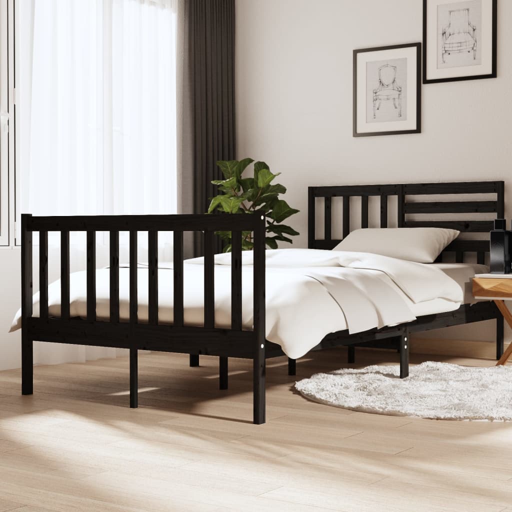 Berkfield Bed Frame Black 120x190 cm Small Double Solid Wood
