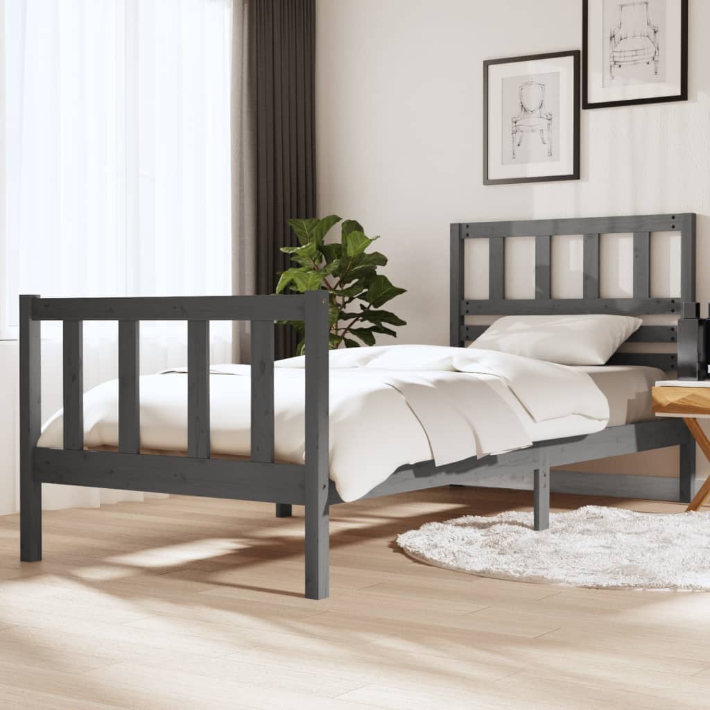 Berkfield Bed Frame Grey Solid Wood 90x200 cm