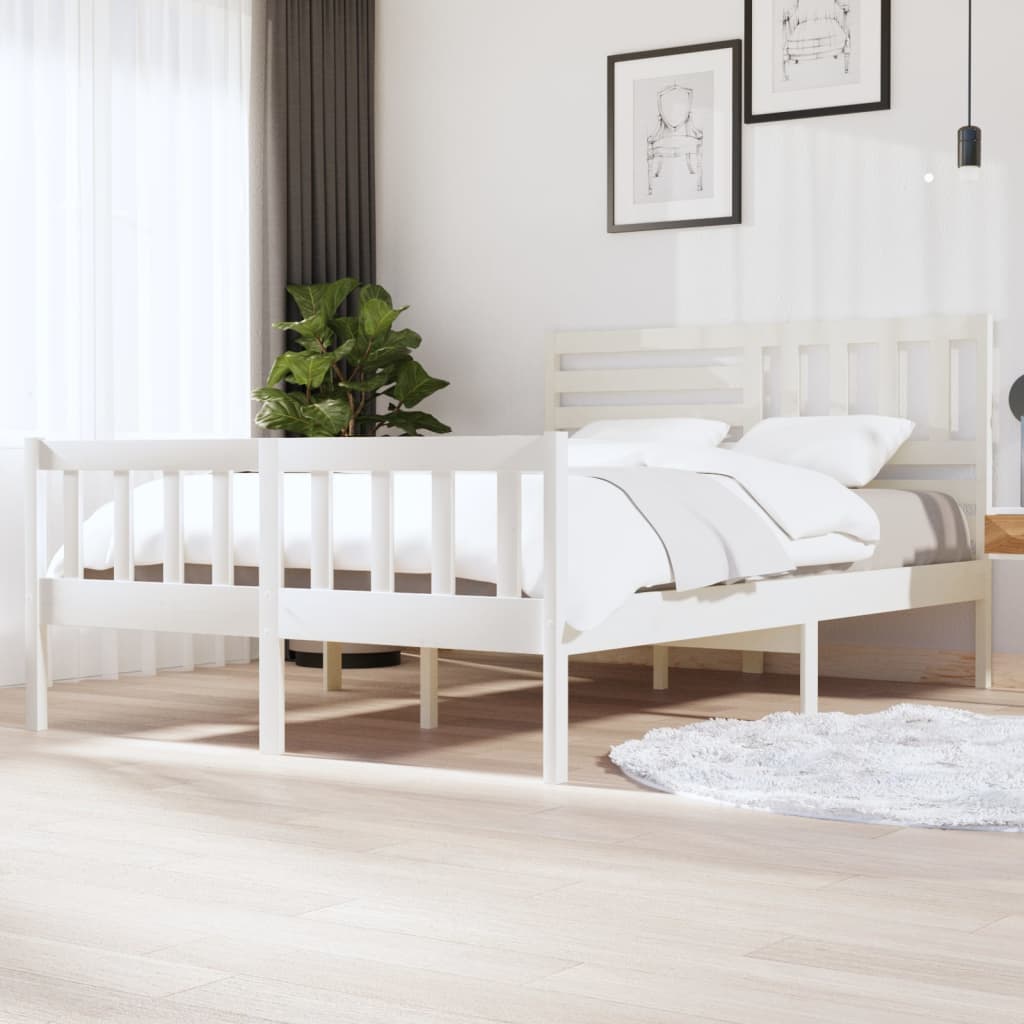 Berkfield Bed Frame White Solid Wood 140x200 cm