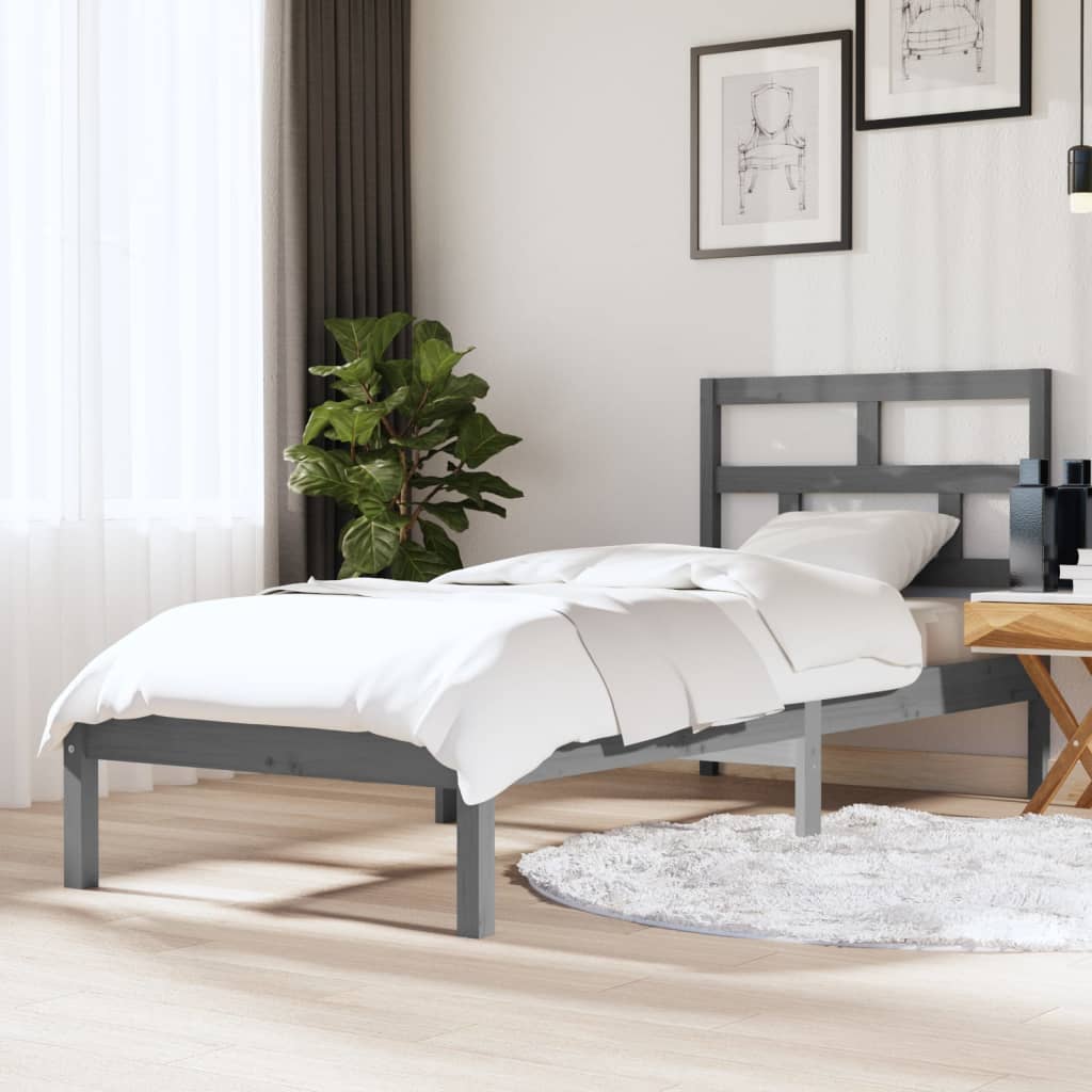 Berkfield Bed Frame Grey 75x190 cm Small Single Solid Wood