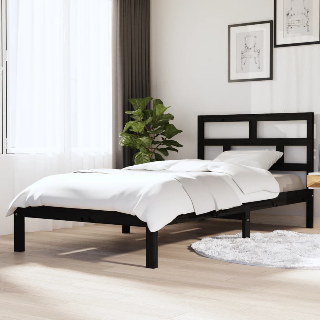 Berkfield Bed Frame Black Solid Wood Pine 90x200 cm