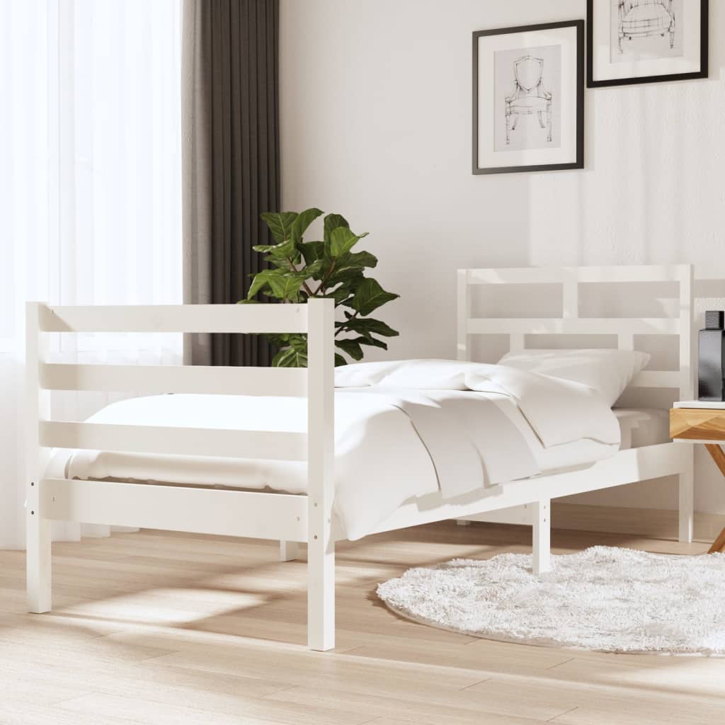 Berkfield Bed Frame White 75x190 cm Small Single Solid Wood
